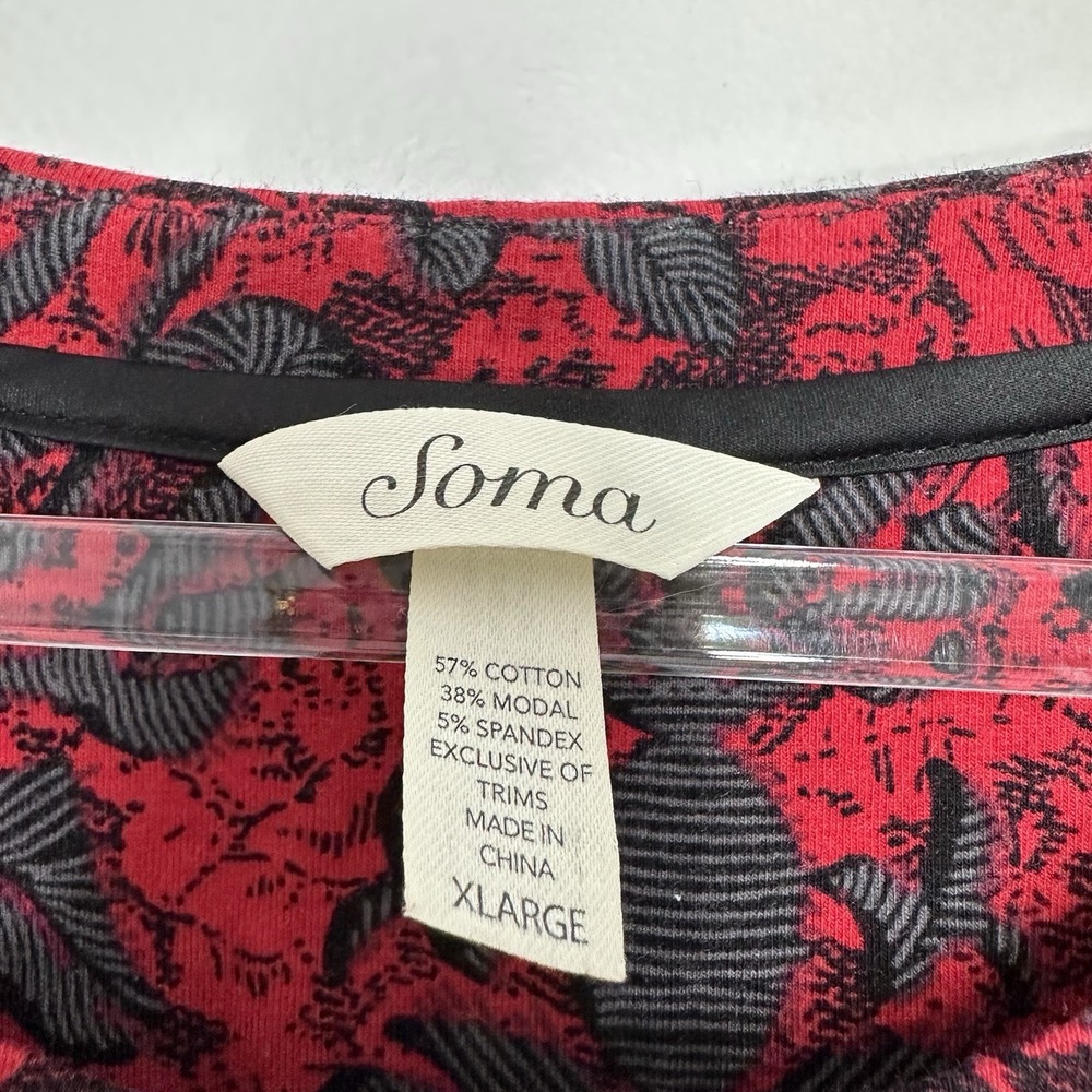 Soma Cool Nights‎ Nightgown Sz XL Red Floral Cotton Modal Blend - Picture 4 of 9